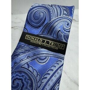 Donald Trump Signature Collection Necktie Silver Blue Paisley Tie NEW
